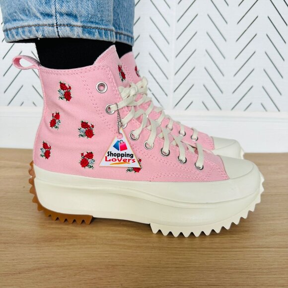 Rare Converse Run Star Hike Hi 11 Women Shoes Pink Red Roses Embroidered A05192C - Picture 2 of 12